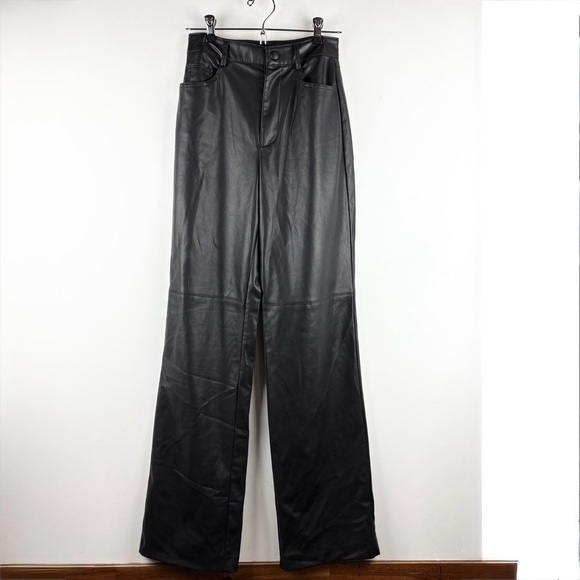 Zara Women Faux Leather Pleather Black Wide Leg Pants Trousers Chic Bikercore XS - Picture 3 of 10